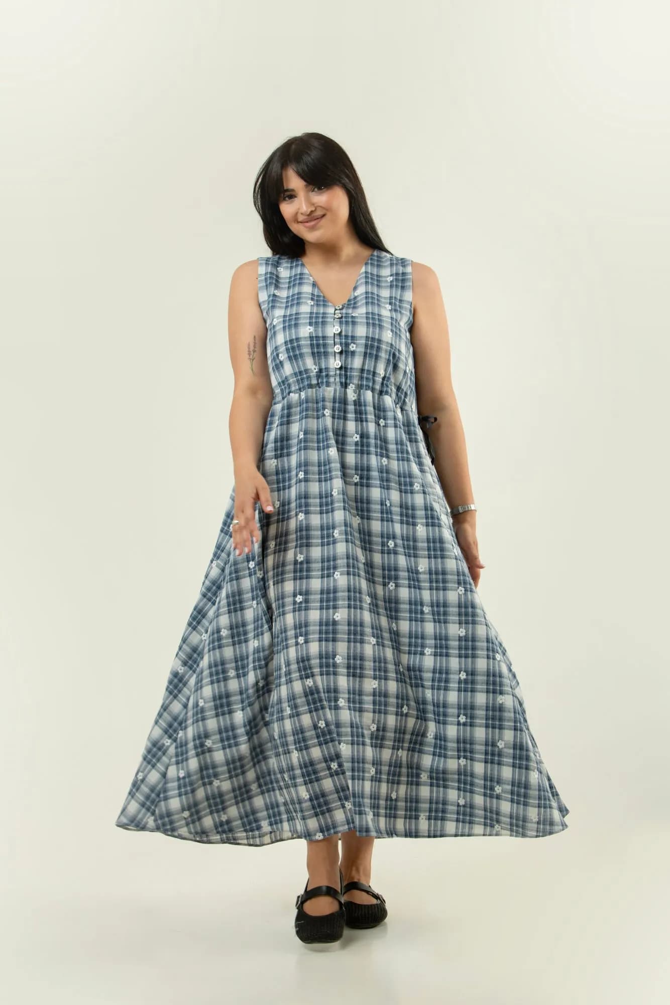 Blue Plaid Button-Front Dress 1