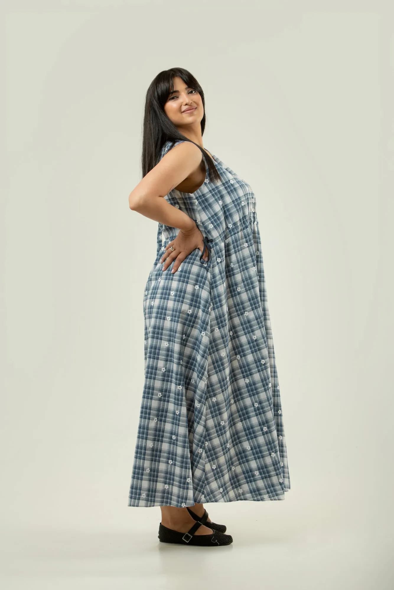 Blue Plaid Button-Front Dress 2