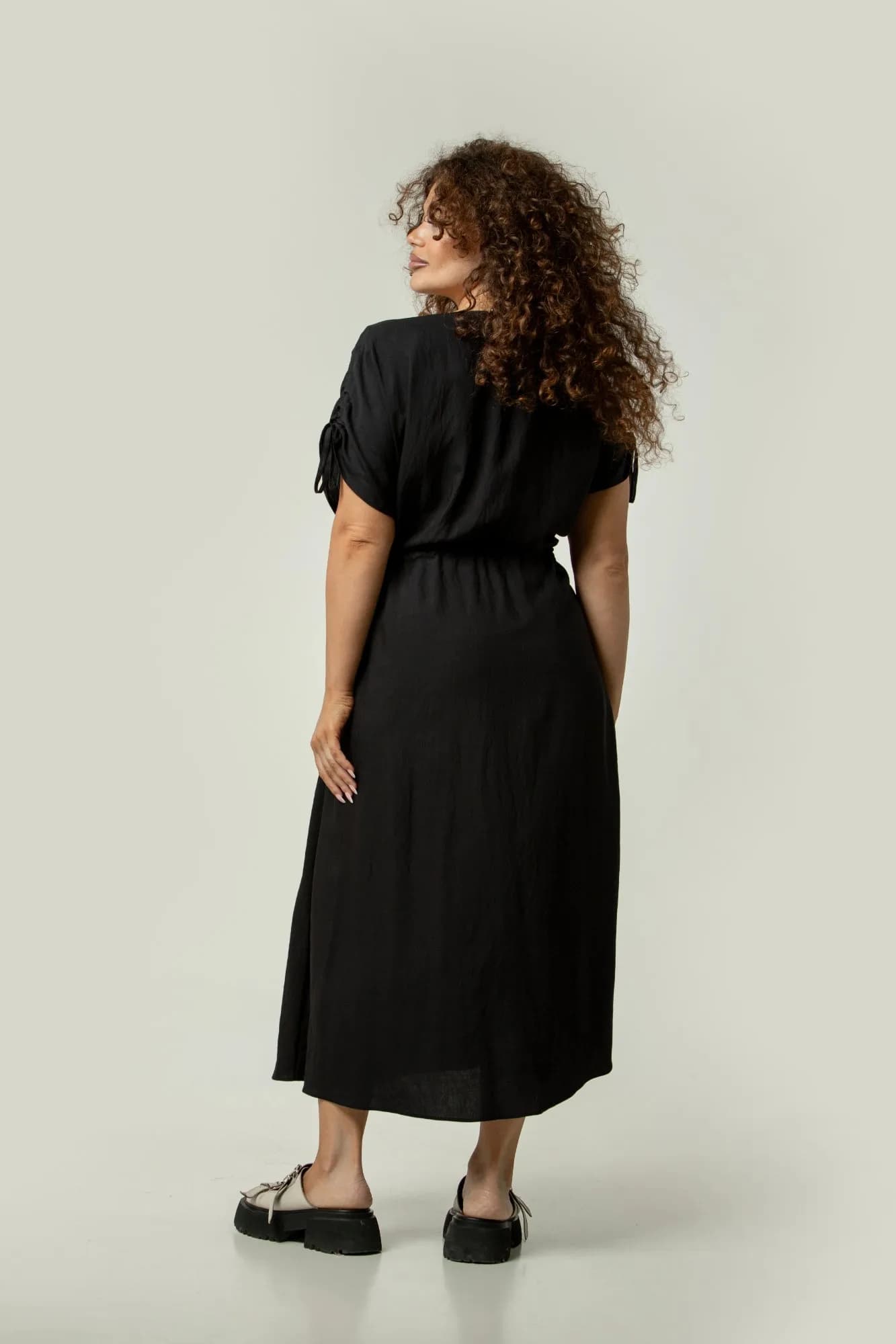 Black Midi Dress Drawstring Waist 3